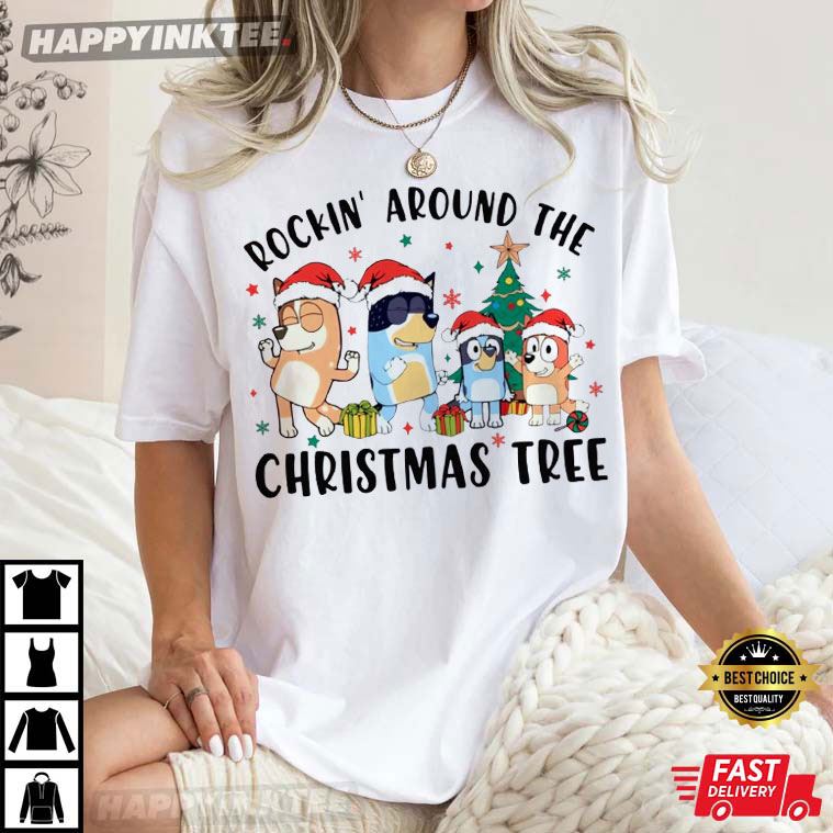 Bluey Family Rockin’ Around The Christmas Tree T-shirt