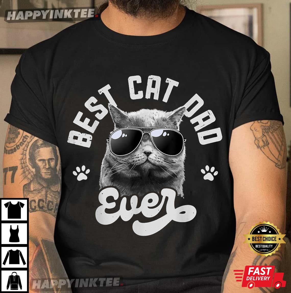 Cat Dad Ever Funny Daddy Father’s Day Retro Vintage T-shirt