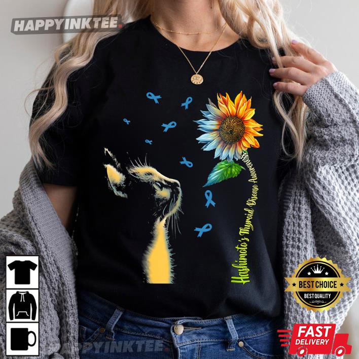 Cat Sunflower Hashimoto’s Thyroid Disease Awareness T-shirt