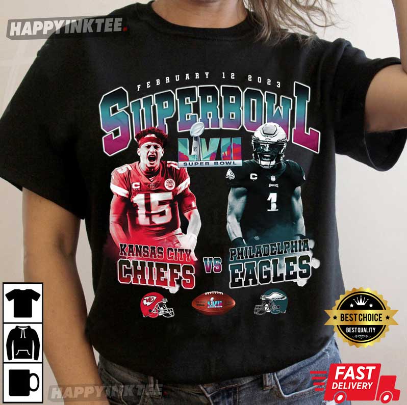 Chiefs Vs Eagles, Patrick Mahomes Vintage 90’s, Jalen Hurts Superbowl Lvii T-shirt