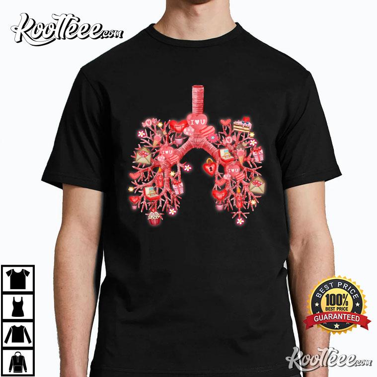 Cute Red Heart Lungs Respiratory Therapist Valentine’s Day T-shirt