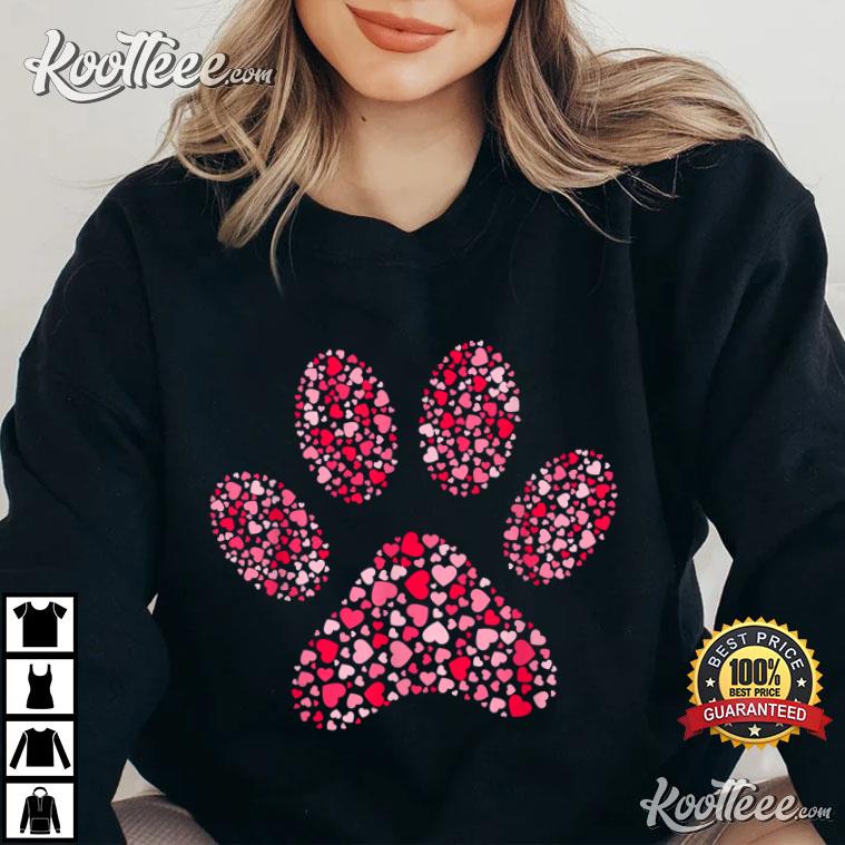 Dog Paw Valentine’s Day Colorful Hearts Pattern T-shirt