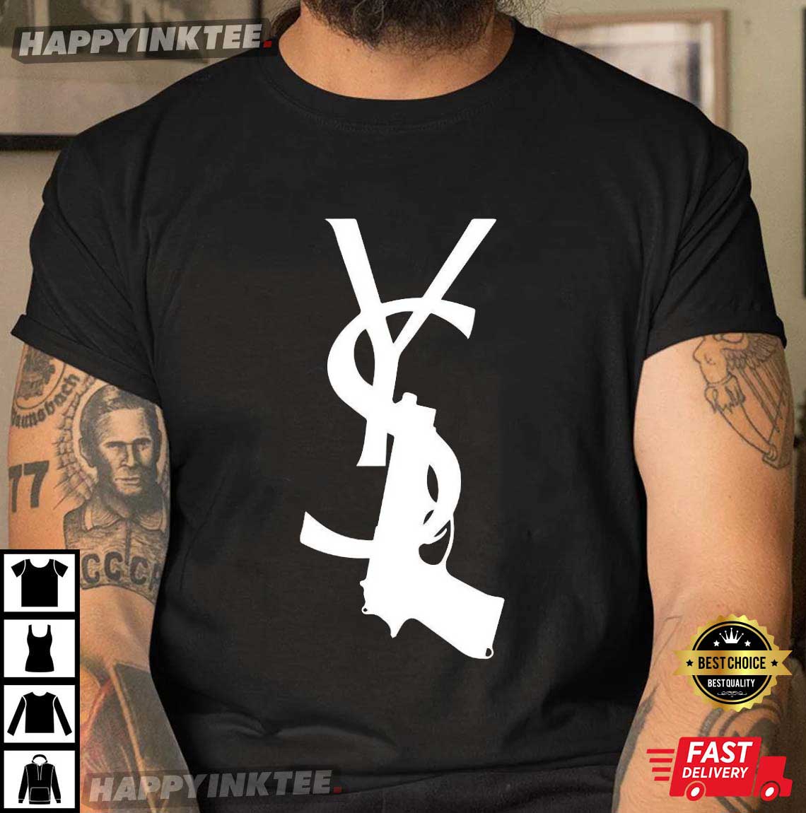 Father’s Day Retro Style Luxury Yves Laurent Gun T-shirt