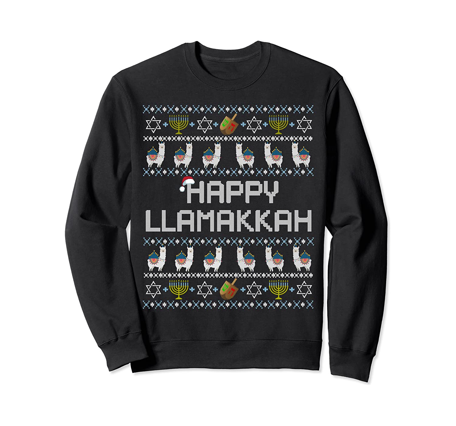 Happy Llamakkah Cute Llama Santa Hat Ugly Hanukkah Sweater Sweatshirt