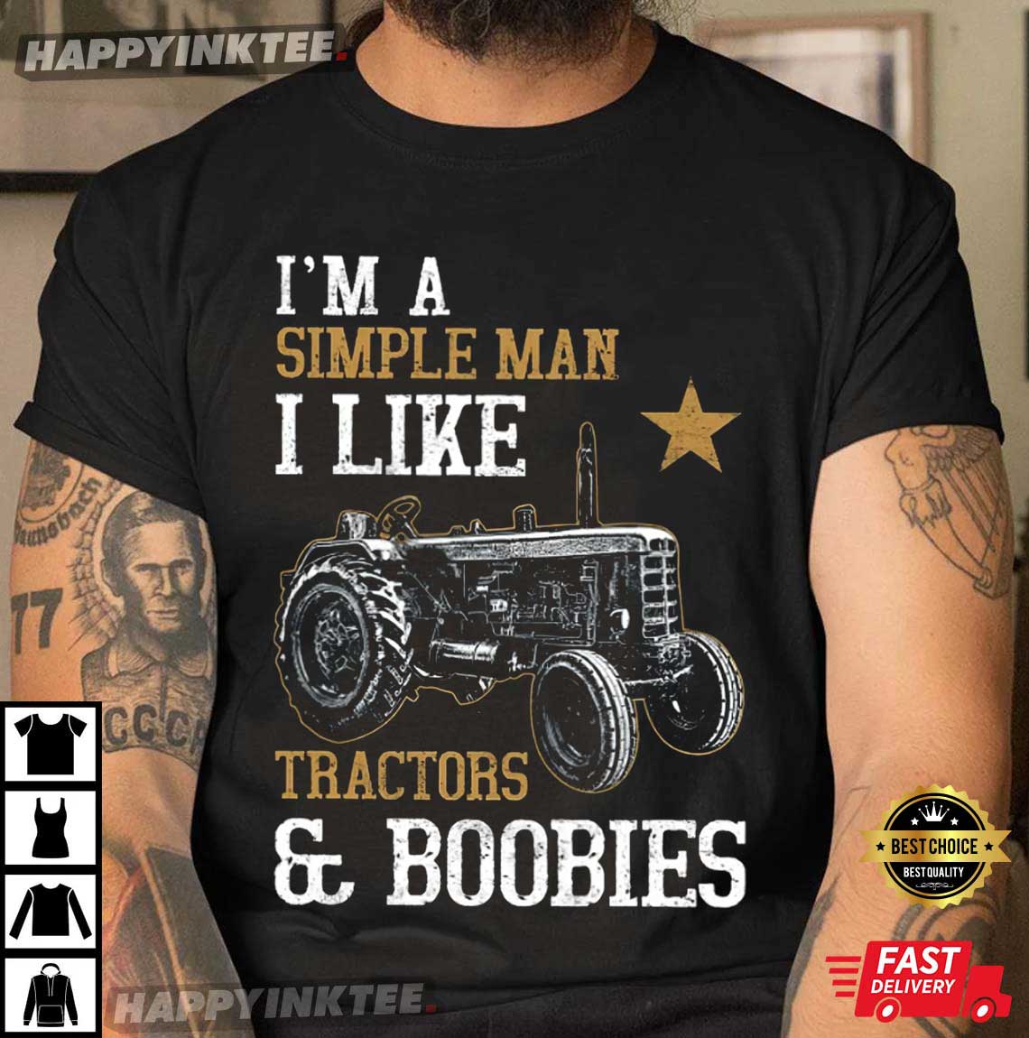 I’m A Simple Man I Like Tractor And Boobies T-shirt