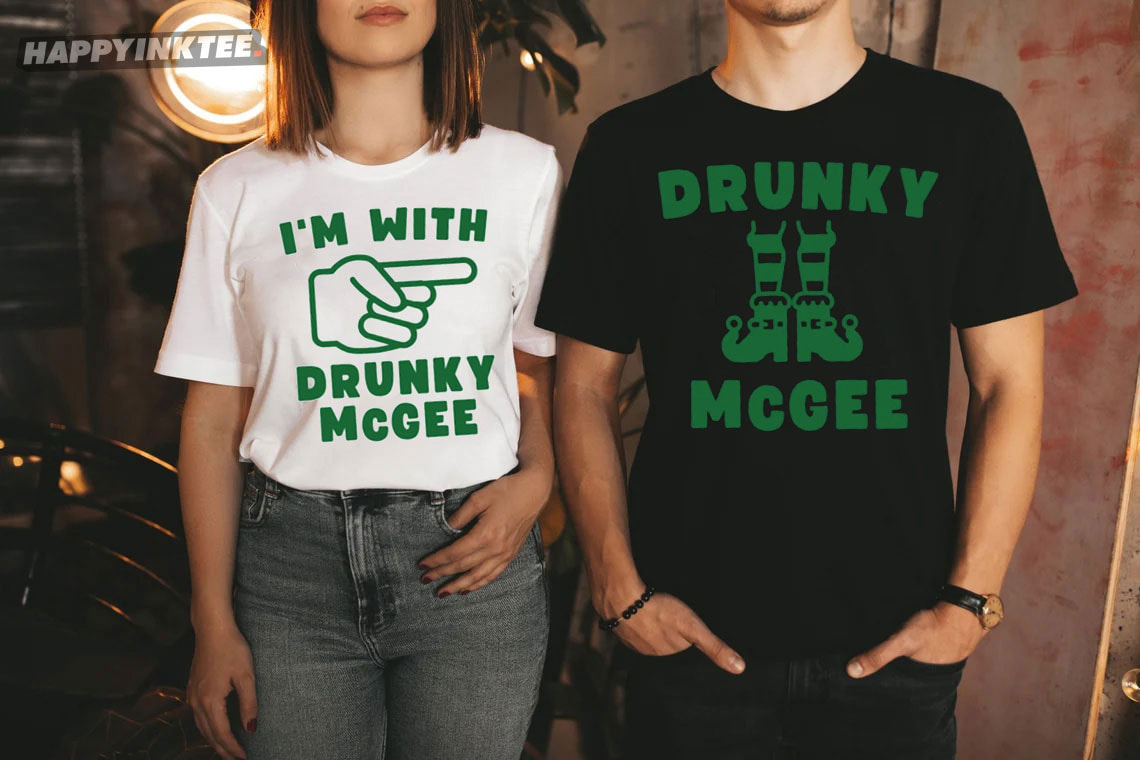 I’m With Drunky Mcgee Irish Couples T-shirt