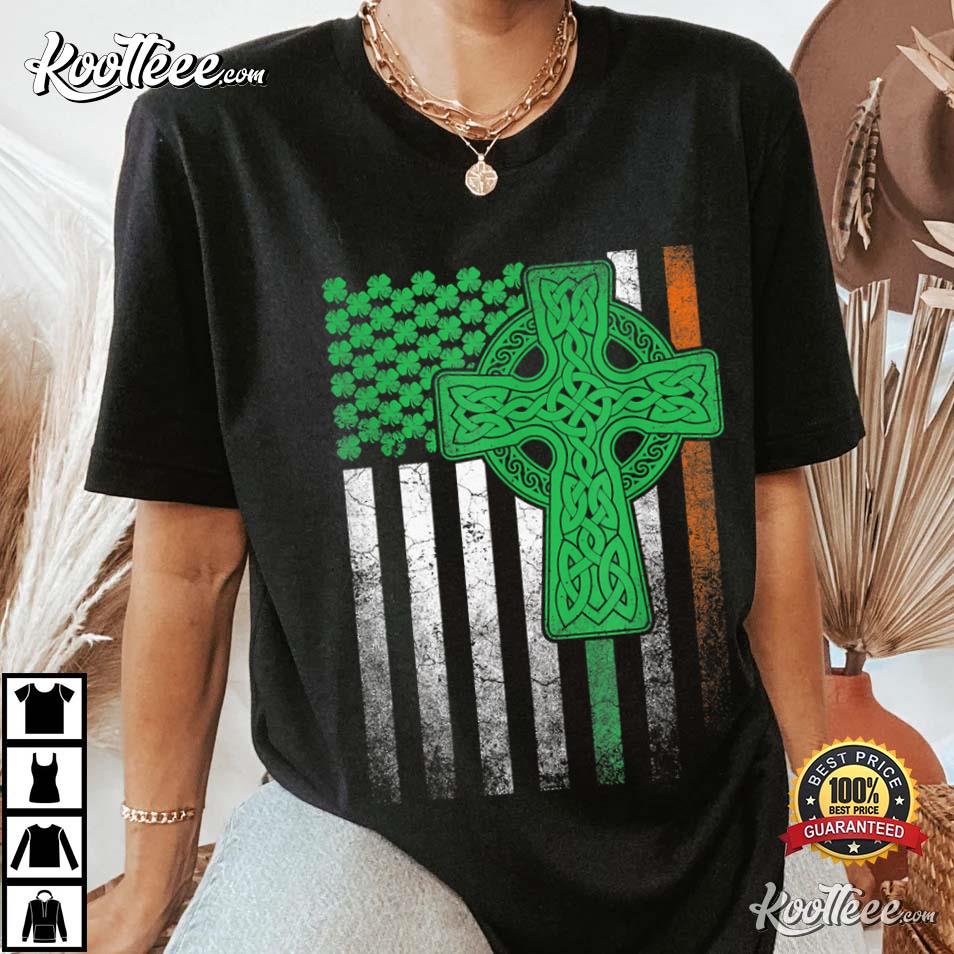 Irish American Flag Ireland St. Patrick’s Day Gift Cross T-shirt