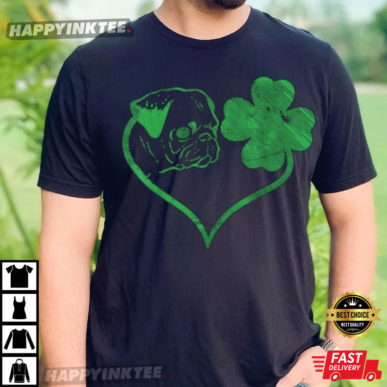 Irish Pug Face Shamrock Clover St Patrick’s Day Dog Lover T-shirt