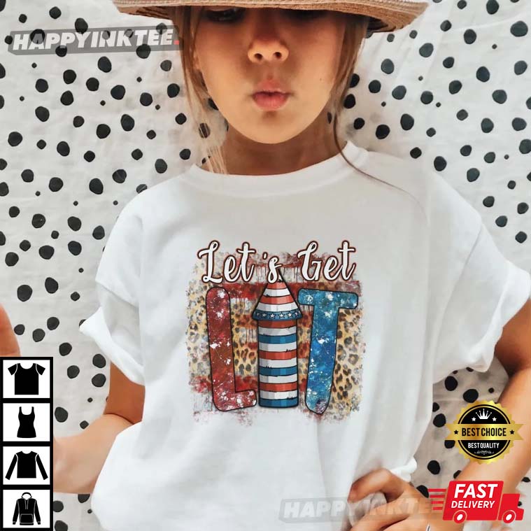 Let’s Get Lit Firework Leopard, Happy 4th Of July T-shirt