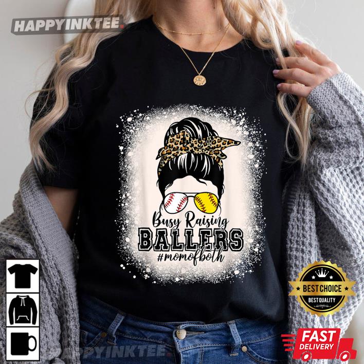 Mother’s Day Messy Bun Mom Of Both Baseball Softball Busy Raising Ballers T-shirt