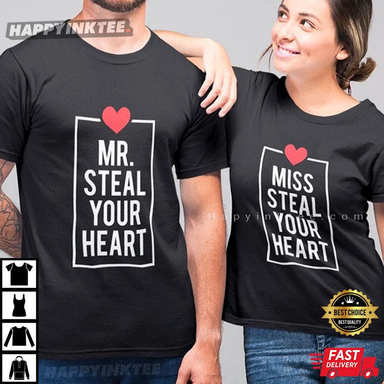 Mr. And Miss Steal Your Heart Cute Retro Valentine’s Day Couples Shirt