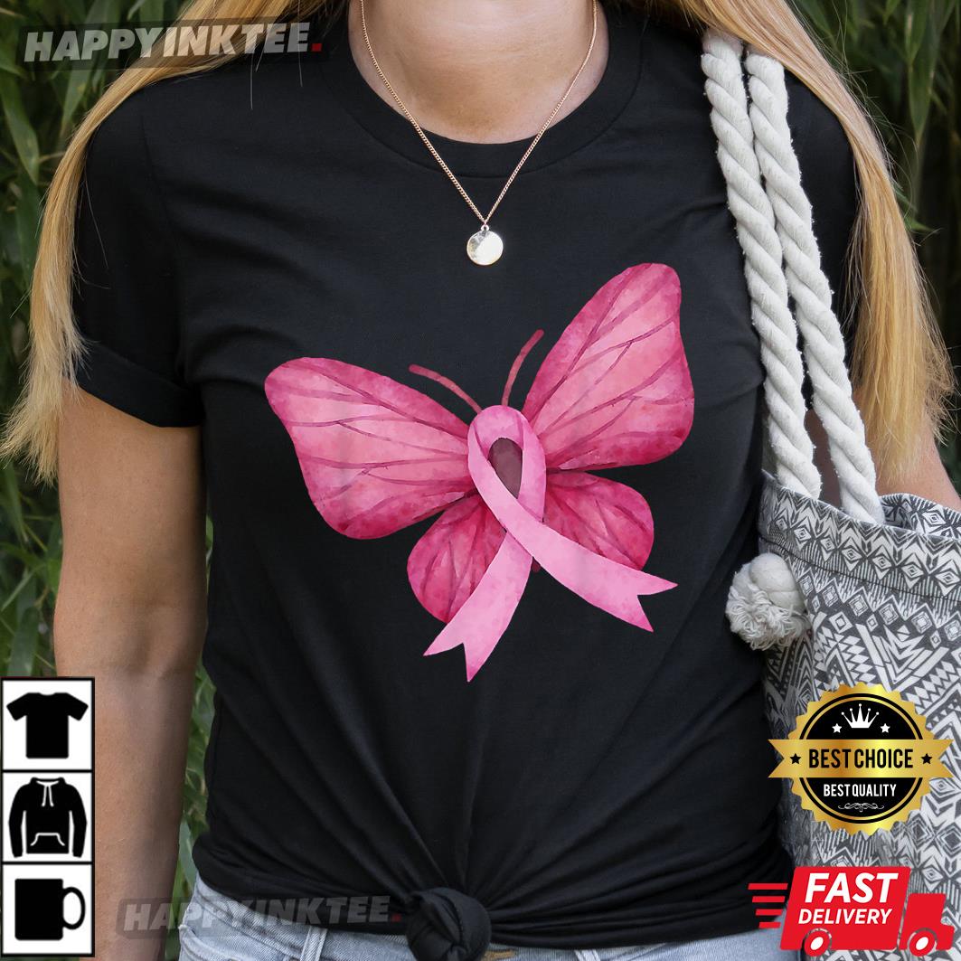 Pink Ribbon Butterfly Breast Cancer Awareness Women’s T-shirt