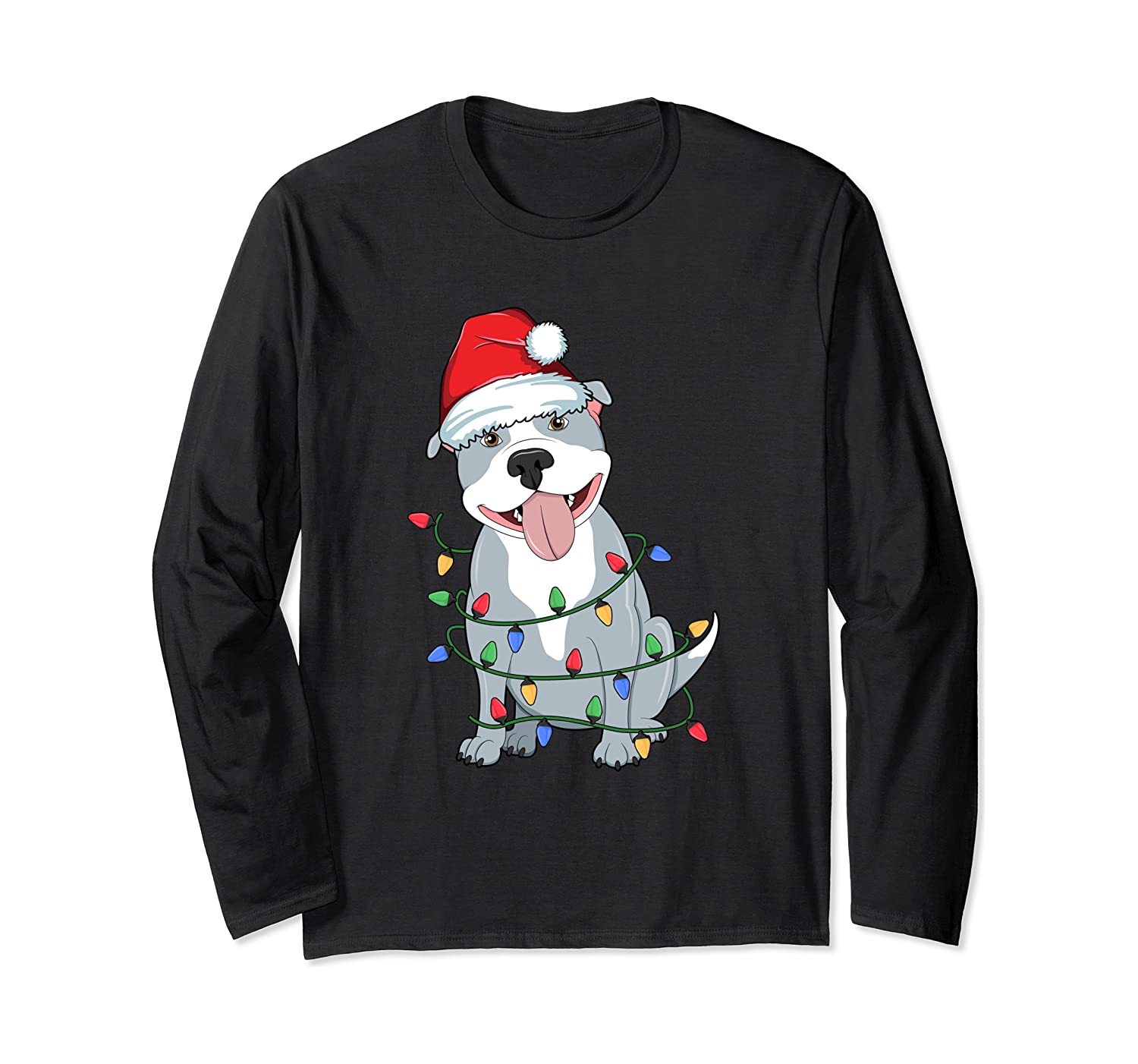 Pitbull Christmas Tree Light Santa Dog Xmas Kid Boy Pajamas Long Sleeve