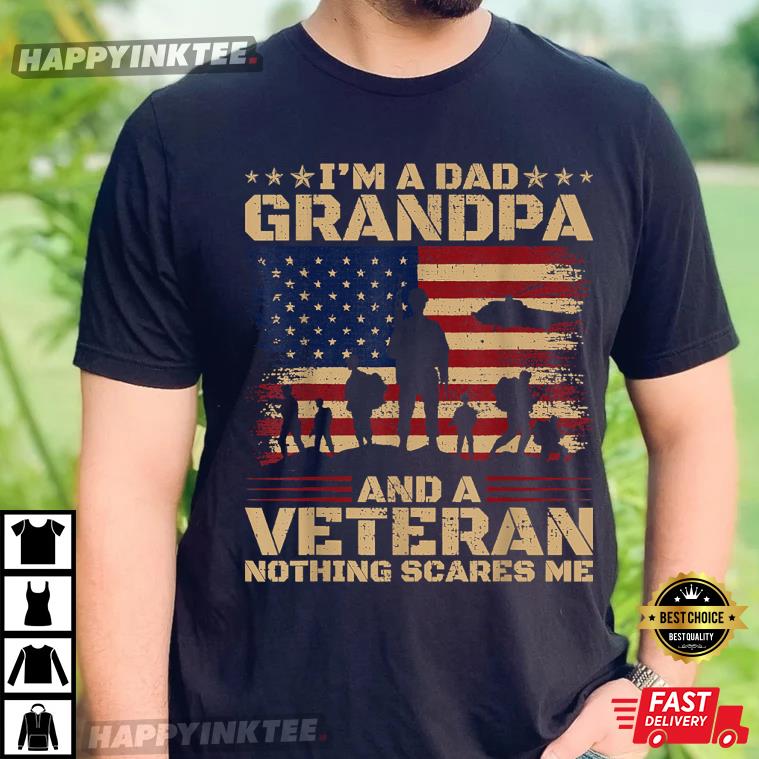 Retro I’m A Dad Grandpa And Veteran Fathers Day Grandpa Papa T-shirt