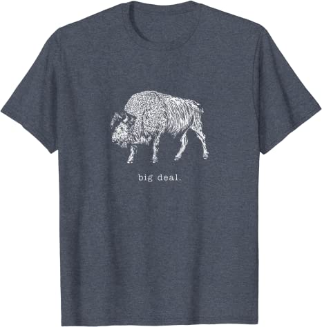 Retro "big Deal" Bison Vintage Animal Design T-shirt Heather Blue