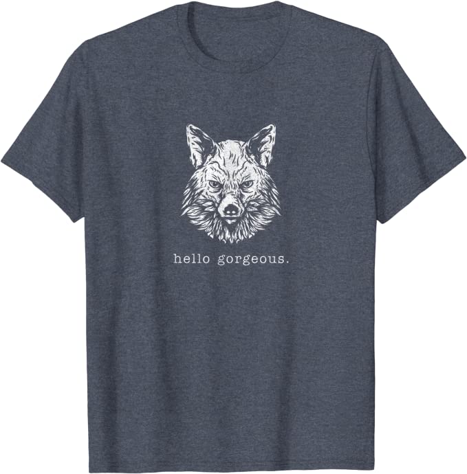 Retro "hello Gorgeous" Wolf Distressed Design T-shirt Heather Blue