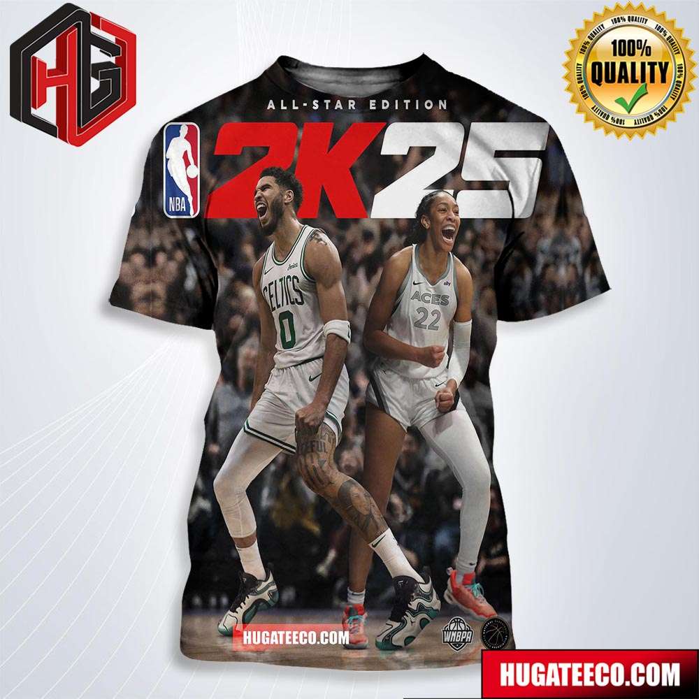 Two Stars At The Top Of Their Game Jayson Tatum And A’ja Wilson Nba 2k25 All-star Edition Cover Stars All Over Print Shirt