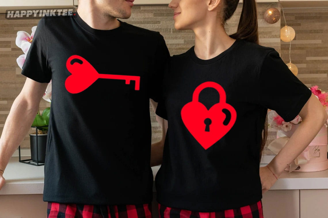 Valentine’s Day Heart Lock And Key Matching Couple Shirts