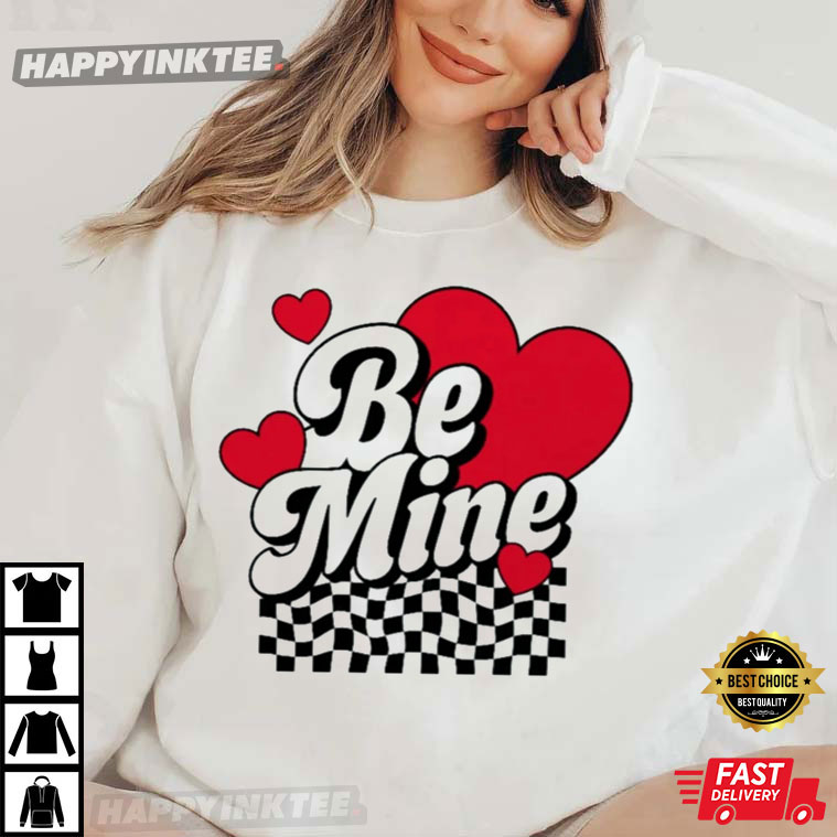 Valentine’s Day Retro Heart Be Mine Checkerboard T-shirt